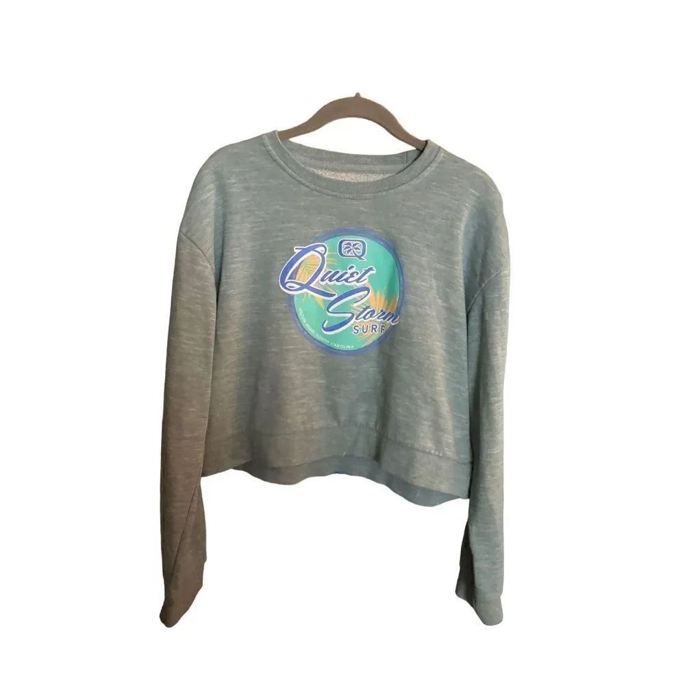 Quiet storm surf shop, women’s long sleeve, green sweatshirt, size large